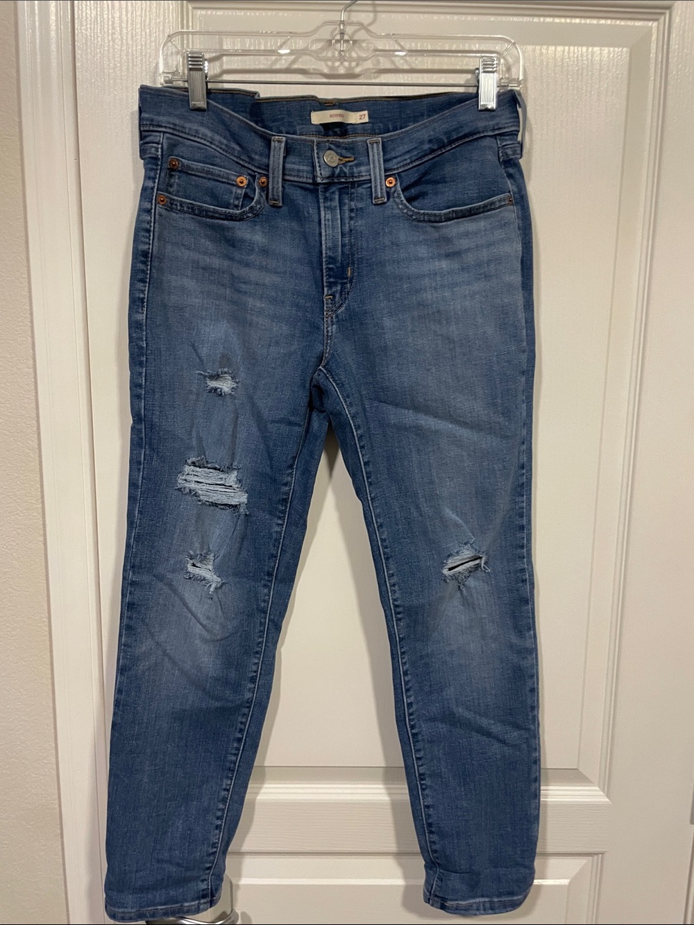Levi’s Boyfriend Distressed Blue Jeans - Classic Mid Wash